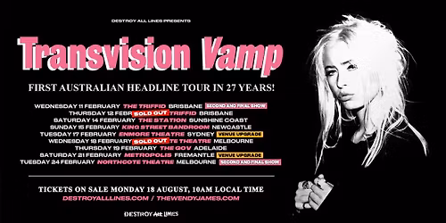 Transvision Vamp - First Australian Headline Tour In 27 Years
