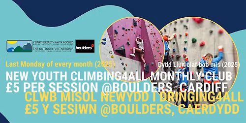 Rock Stars! Youth Climbing4All Monthly Monday INDOOR CLIMBING SESSION