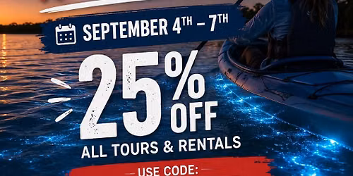 25% off kayak tours and rentals 