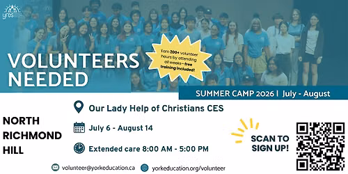 Volunteers Needed - North Richmond Hill Summer Camp