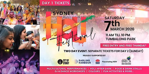 Holi Festival Sydney - 7th March 2025 - Limited FREE Entry Tickets