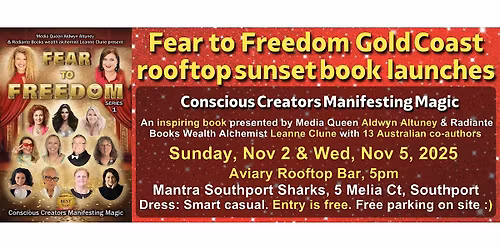 Fear  to  Freedom  Gold Coast rooftop sunset book  launches