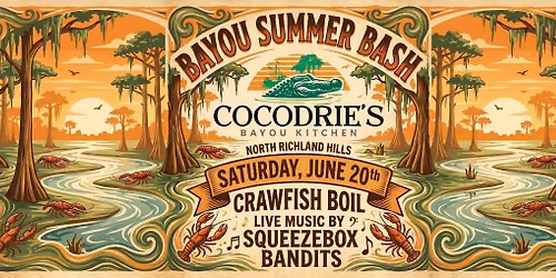 BAYOU SUMMER BOIL ON THE PATIO in North Richland Hills with LIVE MUSIC by The SQUEEZEBOX BANDITS!