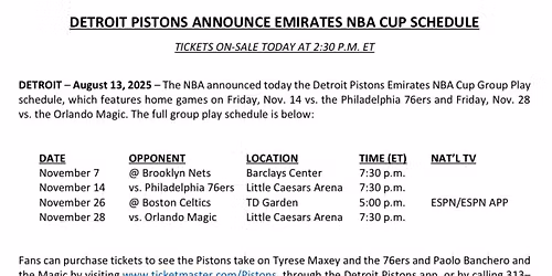 NBA Cup: Detroit Pistons vs. Orlando Magic