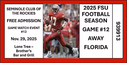 SCOR - FLORIDA STATE vs. FLORIDA GAME WATCH PARTY - LONE TREE, CO - NOV. 29, 2025 - KICKOFF TBD 