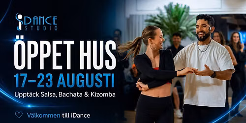 Gratis \u00f6ppet hus p\u00e5 iDance Studios \u2013 Prova Salsa, Bachata & mer 17\u201323 augusti