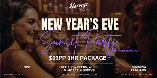 New Year's Eve at Harveys Sports Bar St Kilda 6 - 9pm