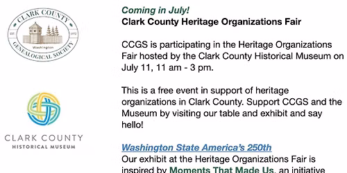 Clark County Heritage Organizations Fair