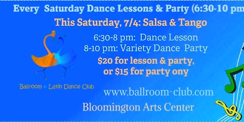  Salsa & Tango lessons plus dance party on 7\/4, 6:30-10 pm! 1.5 hours lesson+2 hours party!
