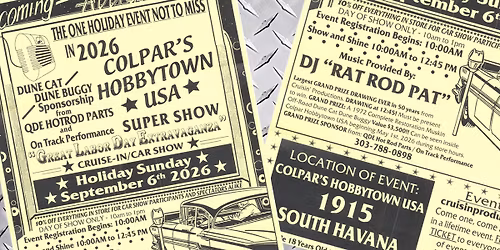 Colpar's Hobbytown USA "The Great Labor Day Extravaganza Car Show 2026"