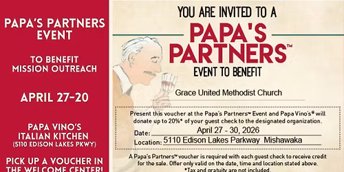 Papa's Partners Event to Benefit Mission Outreach at Grace UMC