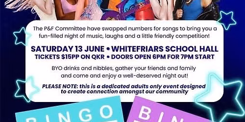 \ud83c\udfb6\ud83e\udea9 WHITEFRIARS MUSICAL BINGO \ud83e\udea9\ud83c\udfb6
