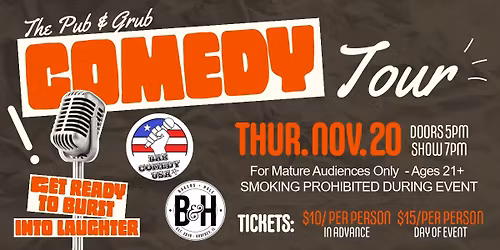 The Pub & Grub Comedy Tour on the Patio! 