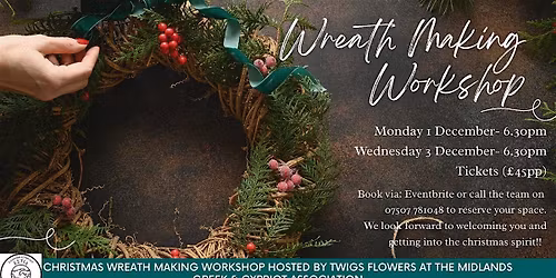 Christmas wreath workshop at Midlands Greek & Cypriot Association (\u00a345)