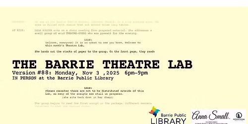 Barrie Theatre Lab #88- IN-PERSON!