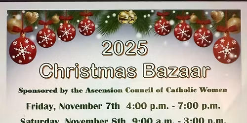 Christmas Bazaar Wonderful vendors, gourmet table and cafe Clothing, jewelry, holiday & more