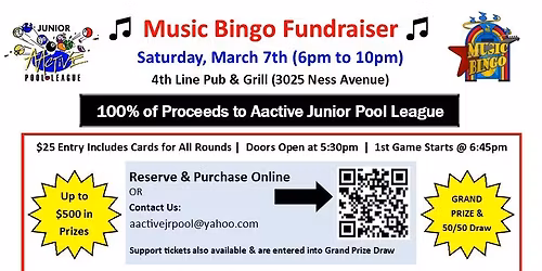 Music Bingo Fundraiser in support of Aactive Junior Pool League
