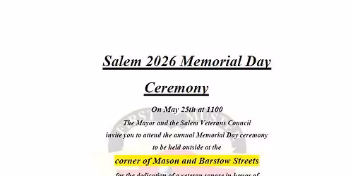 City of Salem Memorial Day - 2026 - Ceremony