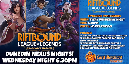 \ud83c\udf00 Riftbound Nexus Nights \u2013 Every Wednesday at Card Merchant Dunedin!
