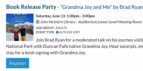 Book Release Party - John McIntire Library - Zanesville, Ohio