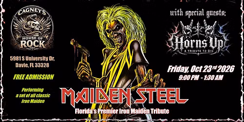 Maiden Steel and Horns Up at Cagney's