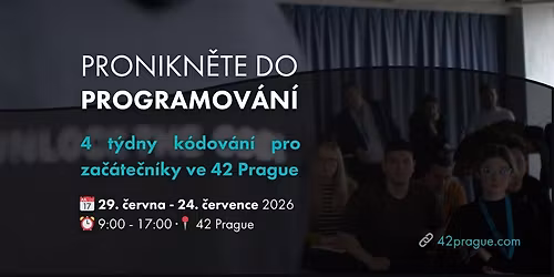 4 t\u00fddny k\u00f3dov\u00e1n\u00ed pro zac\u00e1te\u010dn\u00edky ve 42 Prague \u2013 July Piscine