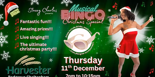 Musical Bingo Christmas Special at Harvester Redgrove (Cheltenham) - Thursday 11th December 7pm