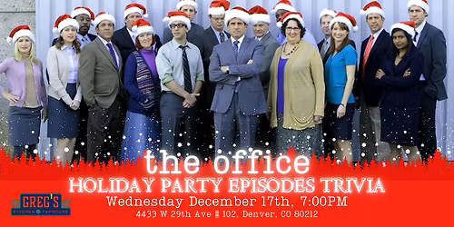 Office Holiday Party Episodes Trivia at Greg\u2019s Kitchen and Taphouse