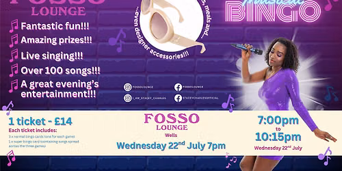 Midweek Musical Bingo at Fosso Lounge (Wells, Somerset) - Wednesday 22nd July 7pm