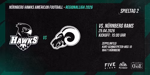 N\u00fcrnberg Rams @ N\u00fcrnberg Hawks - 1. Regionalliga Heimspiel 2026 - American Football Event