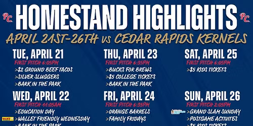 Cedar Rapids Kernels at Peoria Chiefs at Dozer Park