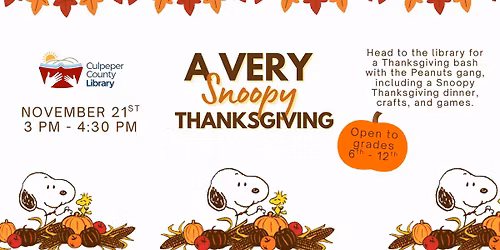 Teen Event at the Library: A Very Snoopy Thanksgiving
