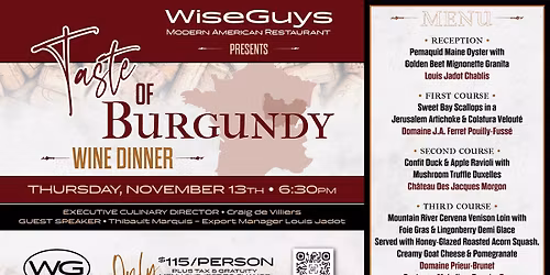 \ud83c\udf77 Taste of Burgundy Wine Dinner at WiseGuys