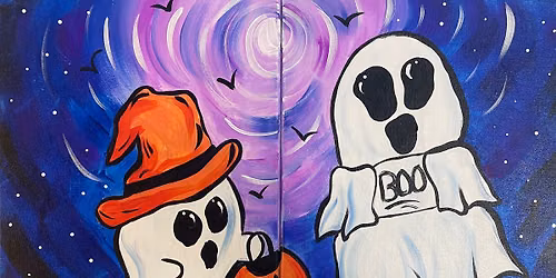 \ud83e\udd87Brushes & Broomsticks Parent & Me \u2013 Pumpkin Ghosts \u2013 Grape Kids Class