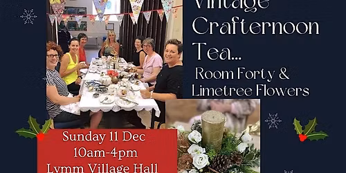 Crafternoon tea with door wreath and full vintage afternoon tea