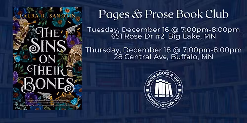 Pages & Prose Book Club ~ The Sins on Their Bones by Laura Simotin ~ Tuesday 12\/16 \u2013 7:00pm