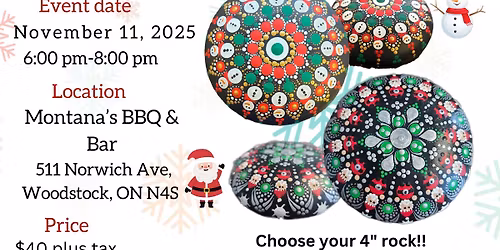 Woodstock-Holiday Dot-Painting Workshop: Snowman or Santa 4" Rock
