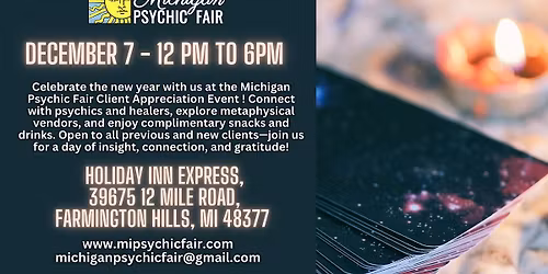 Michigan Psychic Fair December 7, 2024, Prestige Banquet Hall Allen Park