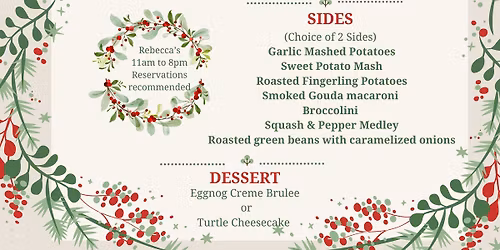 Christmas Menu in Rebecca's at the Sheraton Flowood