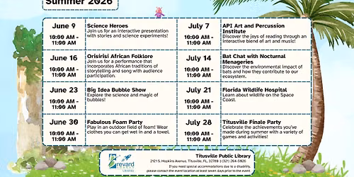 Tuesday Summer Special Events: Florida Wildlife Hospital at Titusville Public Library