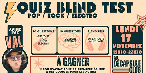 Le QUIZ\u2013BLIND TEST Pop \/ Rock \/ \u00c9lectro de Val