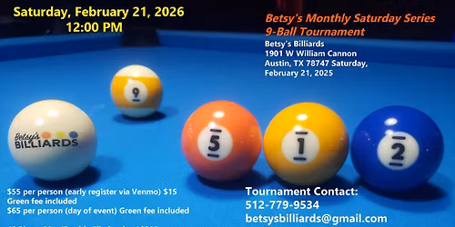 Betsy\u2019s monthly tournament 2\/21\/26 9-Ball