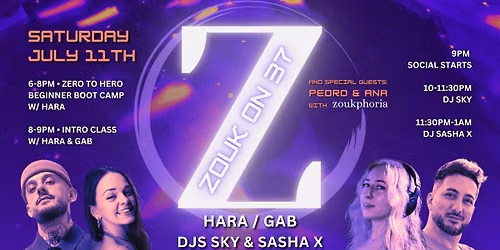 Z37 \u2022 NYC Brazilian Zouk Social: SUMMER SPLASH \u2600\ufe0f \u2022 DJs Sky & Sasha X \u2022 "Zero to Hero" Boot Camp