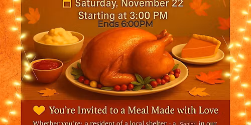 FREE Annual Thanksgiving Community Meal  Hosted by St. Peter\u2019s Deliverance