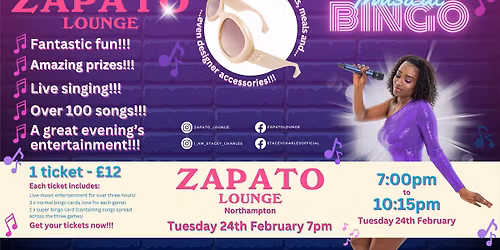 Midweek Musical Bingo at Zapato Lounge (Northampton) - Tuesday 24th February 7pm