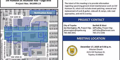 Public Meeting: SW Huntoon\/ McAlister Ave-Gage Blvd