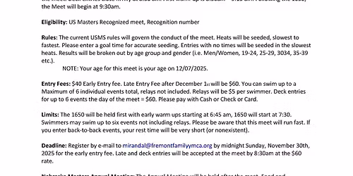 Nebraska Masters December Splash and Annual Meeting