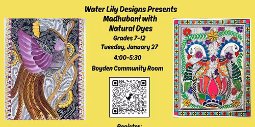 Madhubani with Natural Dyes with Water Lily Designs, Grades 7-12