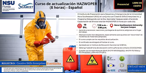 19 Dic. Presencial Curso: Actualizaci\u00f3n HAZWOPER (8 horas) - Espa\u00f1ol