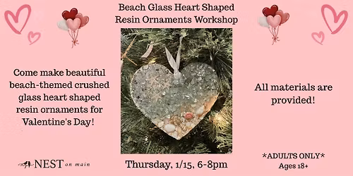 Beach-Themed Heart Shaped Crushed Glass Resin Ornaments Workshop w\/Amanda